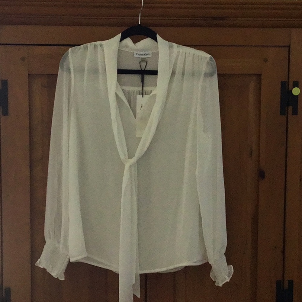 Cream Long Sleeve Tie Front Blouse